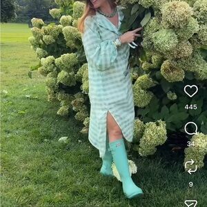 Seafoam Gingham Midi Dress - Lightweight V-Neck Midi